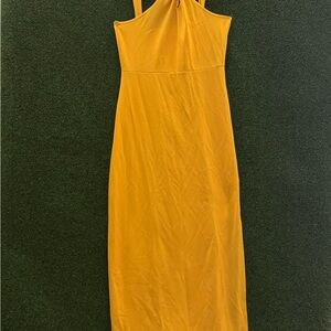 bebe One Shoulder Mustard Dress